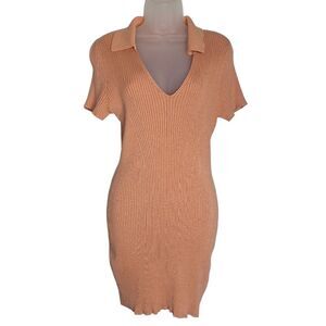 Abercrombie & Fitch Womens Bodycon Dress Short Sleeve Apricot Ribbed Mini Medium